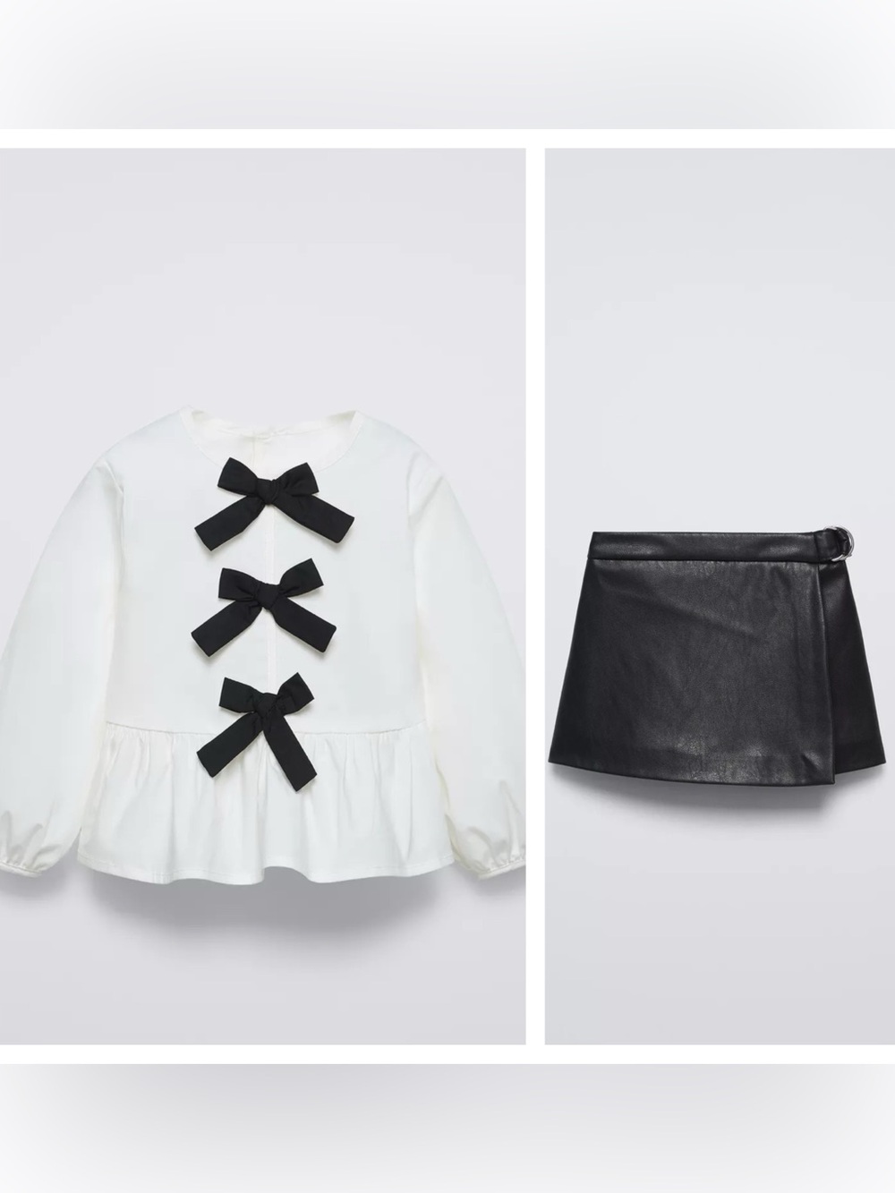 Zara Kids Bow Appliqué top & Faux Leather Skort